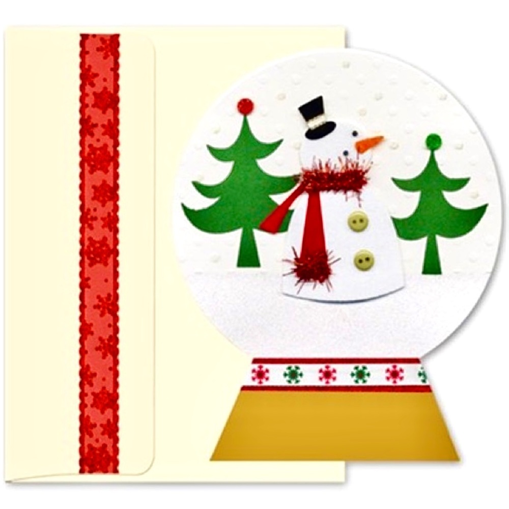 🆕 Set of 2 BURGOYNE Snowman Snow Globe DieCut Holiday Cards NWT